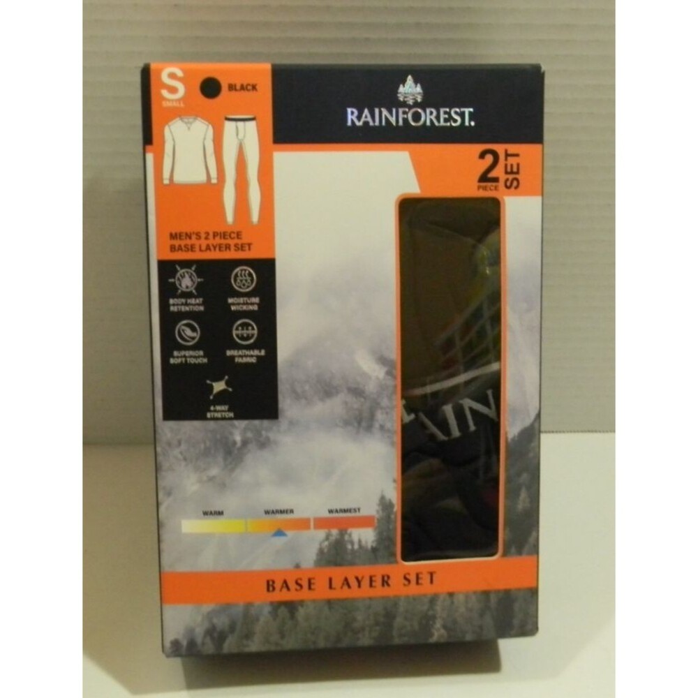 Rainforest Base Layer Set Black Men's Sz Small "Warmer" NIB